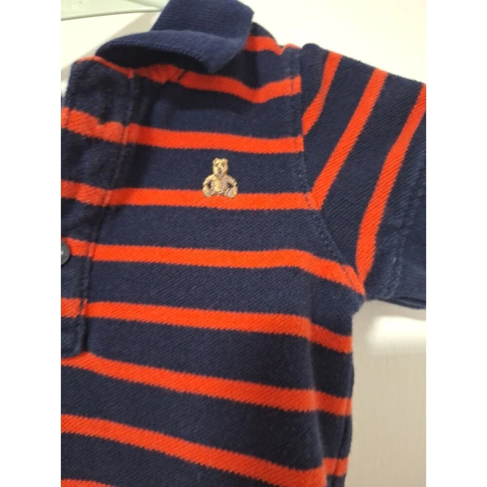 Baby Gap Boys Polo Romper 18-24 Months Navy Blue Red Striped Bodysuit‎